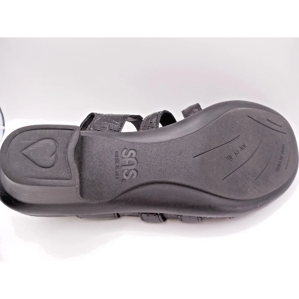 SAS Allegro Sandals Shoes Womens Size 8M Black Croc Embossed Patent Leather NIB